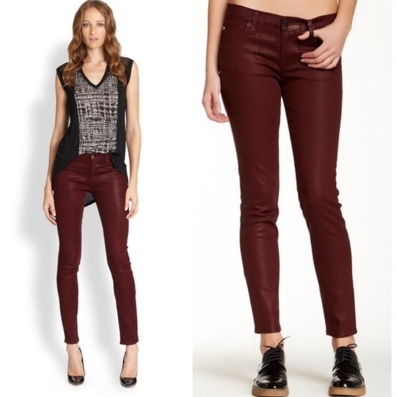 HUDSON Krista Super Skinny Jeans Coated Burgundy size 29 Inseam 30 Autumn Fashio - Picture 1 of 7